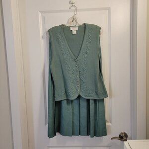 Vintage Talbots Knit Sweater Vest Top and Linen-mix Pleated Skirt Set